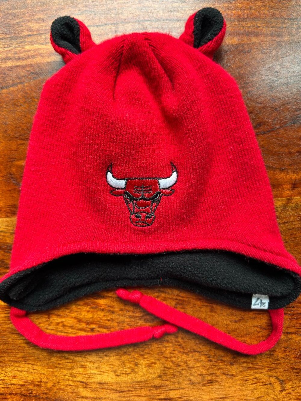 Chicago Bulls Toddler Red Knit Earflap Hat 3D Ears Fleece Lined NBA '47 Brand